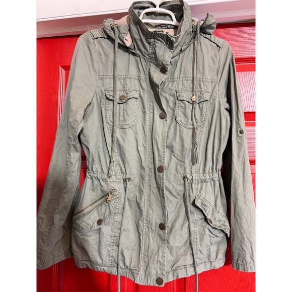YMI Jackets & Blazers - YMI Vintage Utility Field Jacket Olive Green Hooded Drawstring Waist Womens M